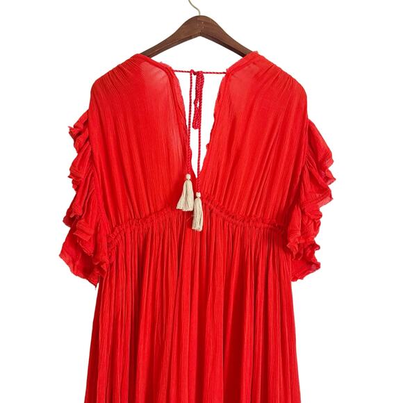 FREE PEOPLE Bali Will Wait For You Boho Embroidered Maxi Dress Red Medium M - Picture 12 of 16